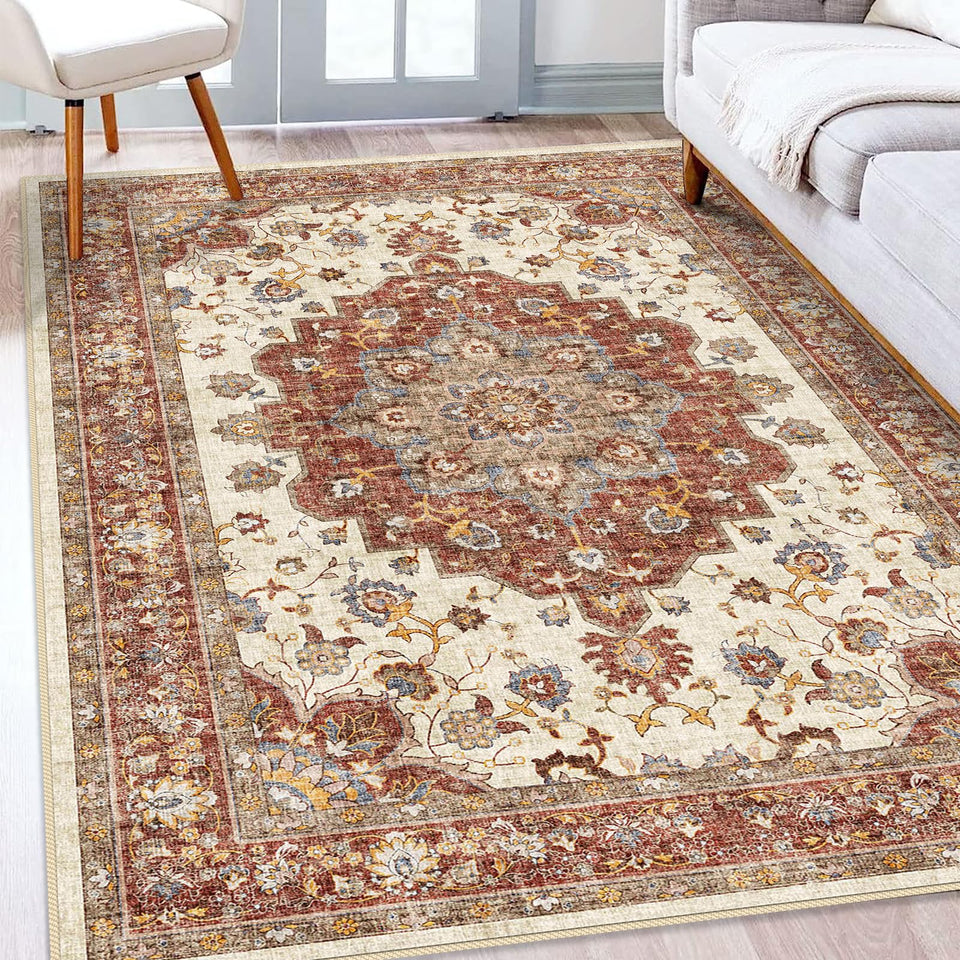 TOPRUUG Washable Oriental Area Rug - 12x15 Rugs for Living Room Soft Carpet for Bedroom Waterproof Floral Distressed Indoor Stain Resistant Non-Shedding Floor Carpets (Green, 12x15)