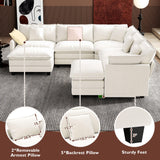 Ihanherry 146" U-Shaped Modern Sofa Modular Sectional Cloud Couch with 2 Ottoman, 6-Seat Chenille Deep Seat Sofa with 6 Pillows for Living Room, Bedroom and Apartment, Grey