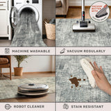 Neutral Living Room Rug - 10x14 Farmhouse Beige Brown Large Area Rug for Dining Room, Bedroom, Low Pile Lightweight Washable