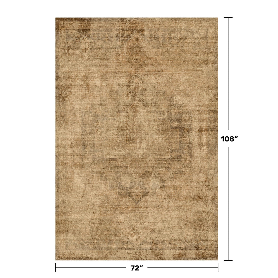 Neutral Living Room Rug - 10x14 Farmhouse Beige Brown Large Area Rug for Dining Room, Bedroom, Low Pile Lightweight Washable