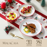 MALACASA Plates and Bowls Sets, 24 Pieces Modern Porcelain Dinnerware Set for 6 Ceramic Dishware Dishes White Kitchen Dinner Dining Ware Set wtih Black Rim Microwave and Dishwasher Safe, Series LUNA