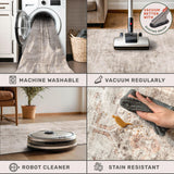 Neutral Living Room Rug - 10x14 Farmhouse Beige Brown Large Area Rug for Dining Room, Bedroom, Low Pile Lightweight Washable