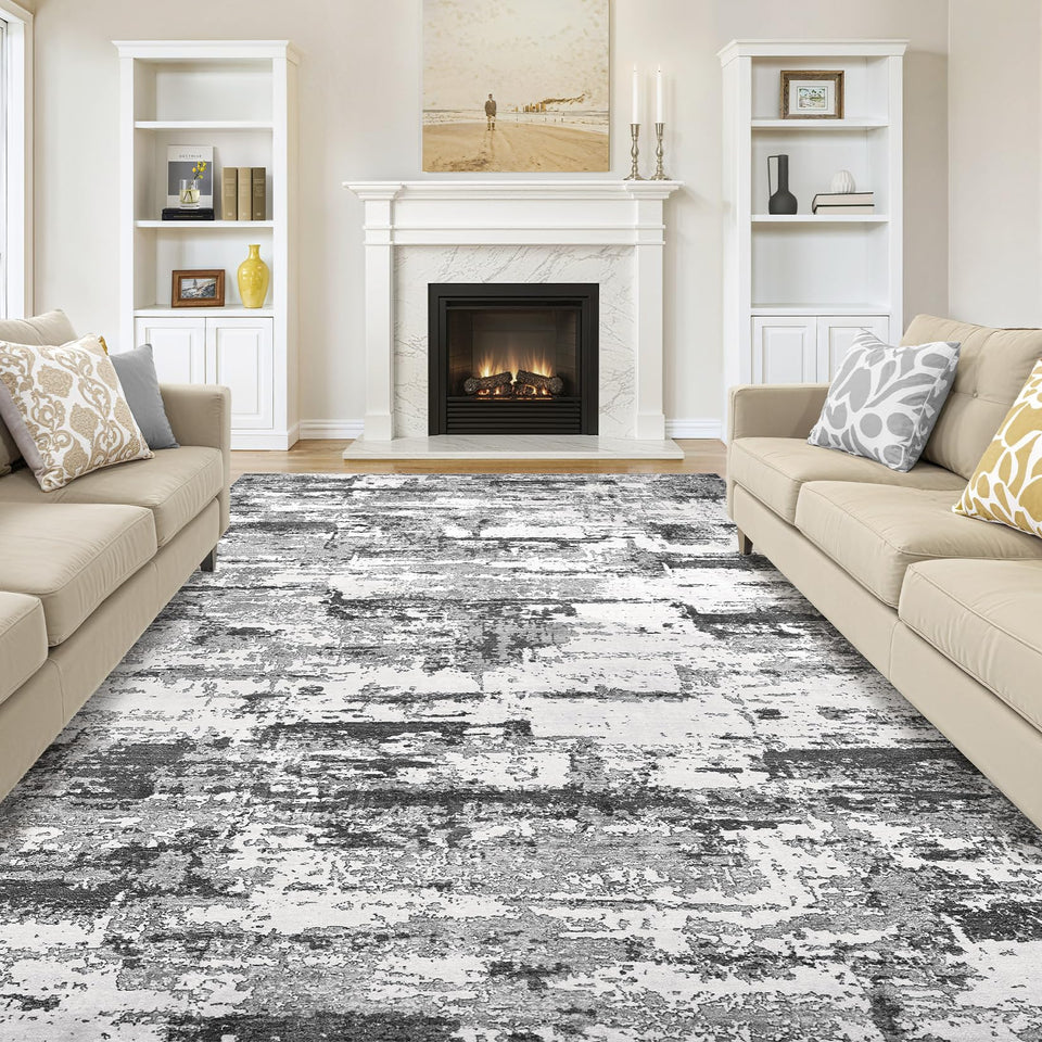 Area Rugs for Living Room: 12x15 Abstract Washable Rug Modern Neutral Large Soft Stain Resistant Non-Slip Backing Machine Table for Bedroom Dining Room Indoor Home Office Carpet - Gold Brown