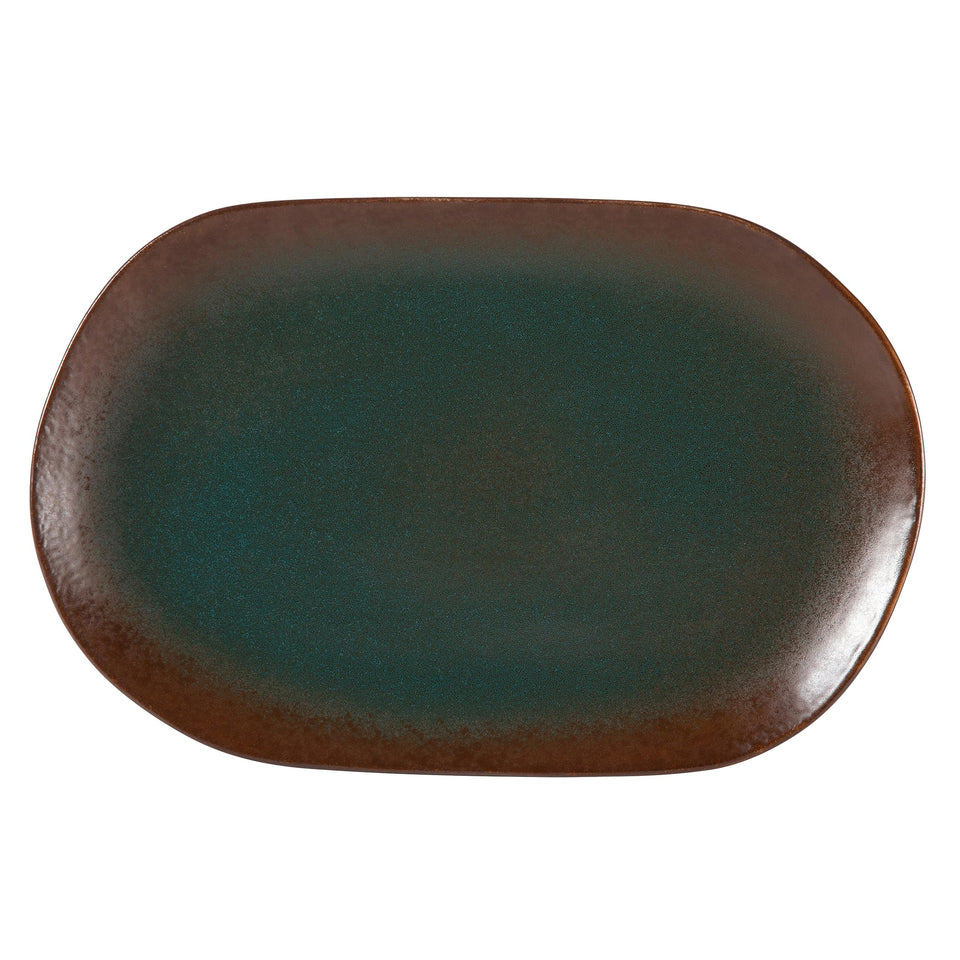 Bloomhouse Santorini Mist Double Bowl Terracotta Reactive Glaze Plates and Bowls Dinnerware Set - Amber, Service for Four (16pcs)