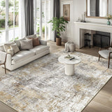 12x15 Area Rug for Living Room – Large Modern Neutral Abstract Thin Washable Carpet, Soft Low Pile Non-Slip Stain-Resistant for Bedroom Dining Room Home Office (Beige Grey)
