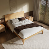 Merax Queen Size Bamboo Platform Bed, Mid-Century Modern Bed Frame with Tall Headboard, Solid Sustainable Bedframe Queen-size, Wood Slat Support, No Box Spring Needed, Easy Assembly, Noise Free, Brown