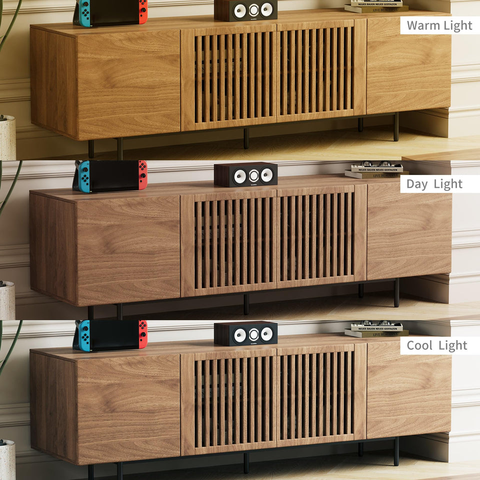 NessCarsti Mid Century Modern TV Stand for 80+ Inch TVs, 94.48" Walnut Console with Ample Storage – Stylish Entertainment Center for Living Room or Bedroom