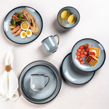 LeRatio Ceramic Dinnerware Sets for 6,Plates and Bowls Sets,Handmade Reactive Glaze Dishes Set,Chip Resistant and Scratch Resistant | Oven&Dishwasher & Microwave Safe-Blue(18PCS)