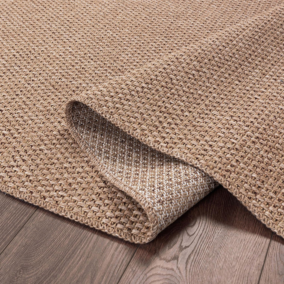 CAMILSON Easy Jute Rug 10x14, Indoor Outdoor Natural Color Fiber Area Rugs for Living Room Patio and Kitchen Rug Herringbone Woven Design Easy-Cleaning Washable Outside Carpet Alfombras 10 x 14
