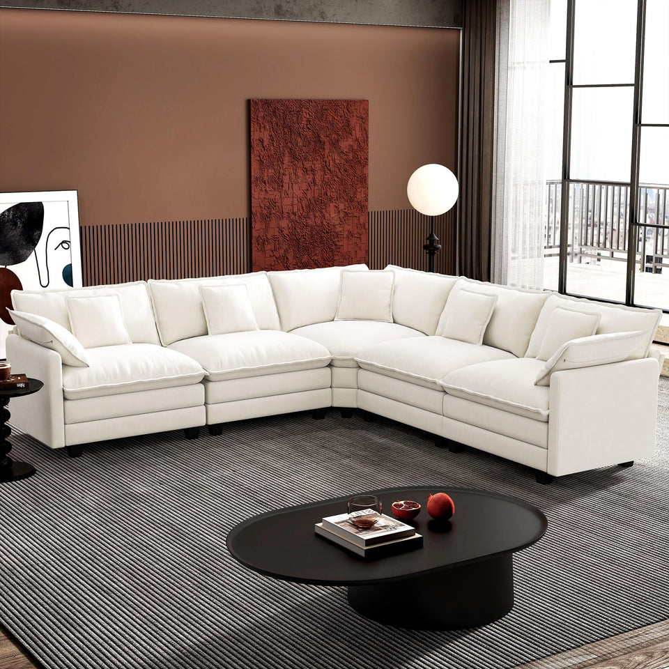 Ihanherry 146" U-Shaped Modern Sofa Modular Sectional Cloud Couch with 2 Ottoman, 6-Seat Chenille Deep Seat Sofa with 6 Pillows for Living Room, Bedroom and Apartment, Grey