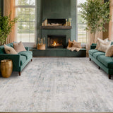 Neutral Living Room Rug - 10x14 Farmhouse Beige Brown Large Area Rug for Dining Room, Bedroom, Low Pile Lightweight Washable