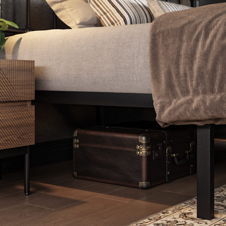 Allewie King Size Metal Platform Bed Frame with Victorian Style Wrought Iron-Art Headboard/Footboard, No Box Spring Required, Black