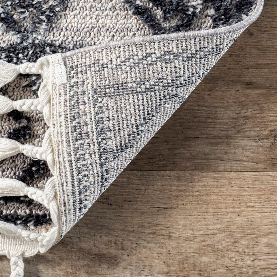 nuLOOM 8x11 Ansley Moroccan Tassel Area Rug, Light Grey, High-Low Textured Bohemian Design, Plush High Pile, Stain Resistant, For Bedroom, Living Room, Hallway, Entryway