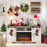 JXQTLINGMU Farmhouse TV Stand for 75+ Inch TV, 32" Tall Entertainment Center w/4 Drawers & Sliding Barn Door, Rustic Media Console w/Storage Shelves, 66" Wood Television Stand for Living Room, Brown