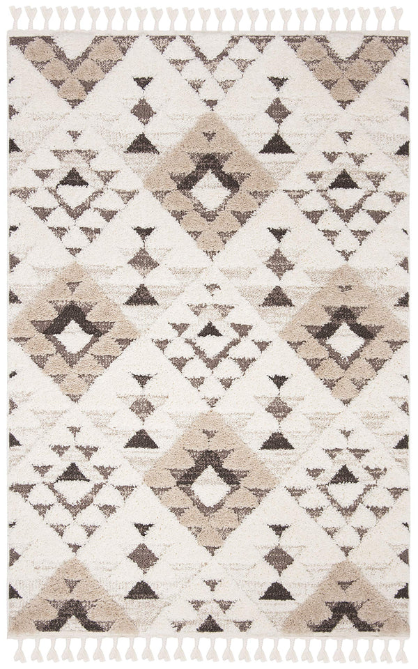 SAFAVIEH Area Rug 8x10 - Moroccan Tassel Shag Collection - Large - Ivory & Brown, Boho Design, Non-Shedding & Easy Cleaning, Plush Pile, Ideal for Living Room, Bedroom, Dining Space (MTS688A)