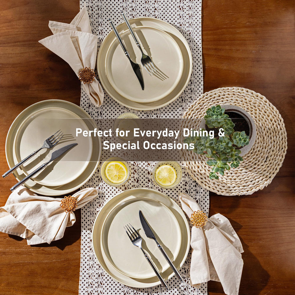 GBHOME Ceramic Dinnerware Sets for 8, 24 Pieces Stoneware Plates and Bowls Sets, Scratch Resistant Dishes, Dishwasher & Microwave Safe, Reactive Glaze-Green Wheat