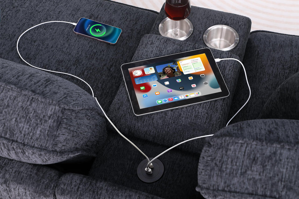 YOPTO 127" L-Shaped Sectional Couch with Movable Ottoman & 6 Throw Pillows,7 Seat Chenille Upholstered Sofa W/2 Cup Holder,USB Port & Hidden Storage Box,DIY Combination,for Living Room,Apartment,Beige