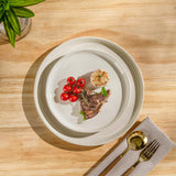 AmorArc Ceramic Dinnerware Sets for 8, 24 Pieces Handpainted Plates and Bowls Set with Rustic Terracotta Underside, Scratch Resistant Stoneware Dishes Set, Dishwasher & Microwave Safe, Light Beige