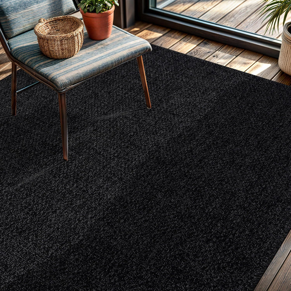 CAMILSON Easy Jute Rug 10x14, Indoor Outdoor Natural Color Fiber Area Rugs for Living Room Patio and Kitchen Rug Herringbone Woven Design Easy-Cleaning Washable Outside Carpet Alfombras 10 x 14