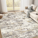 Area Rugs for Living Room: 12x15 Abstract Washable Rug Modern Neutral Large Soft Stain Resistant Non-Slip Backing Machine Table for Bedroom Dining Room Indoor Home Office Carpet - Gold Brown