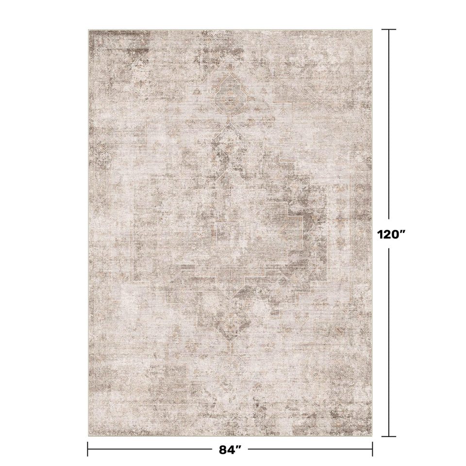 Neutral Living Room Rug - 10x14 Farmhouse Beige Brown Large Area Rug for Dining Room, Bedroom, Low Pile Lightweight Washable