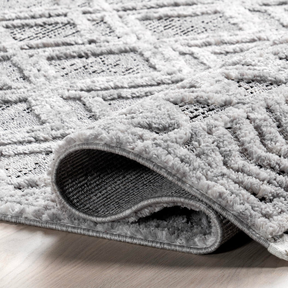 nuLOOM 8x11 Ansley Moroccan Tassel Area Rug, Light Grey, High-Low Textured Bohemian Design, Plush High Pile, Stain Resistant, For Bedroom, Living Room, Hallway, Entryway