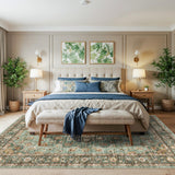 TOPRUUG Washable Oriental Area Rug - 12x15 Rugs for Living Room Soft Carpet for Bedroom Waterproof Floral Distressed Indoor Stain Resistant Non-Shedding Floor Carpets (Green, 12x15)