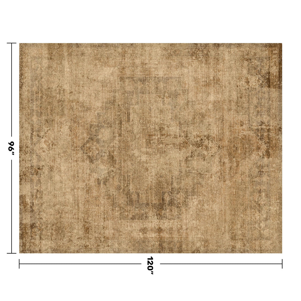 Neutral Living Room Rug - 10x14 Farmhouse Beige Brown Large Area Rug for Dining Room, Bedroom, Low Pile Lightweight Washable