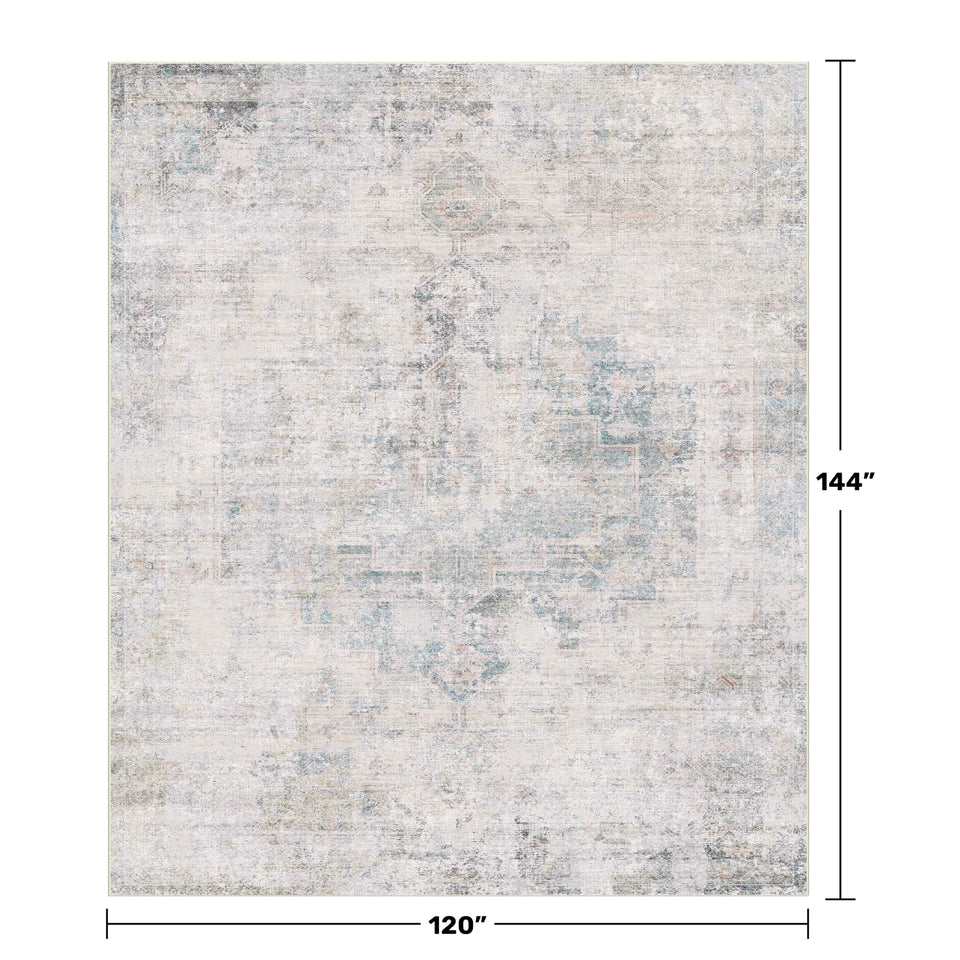 Neutral Living Room Rug - 10x14 Farmhouse Beige Brown Large Area Rug for Dining Room, Bedroom, Low Pile Lightweight Washable