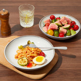 Pokini 24 Piece Dinnerware Sets for 8, Modern Stoneware Plates and Bowls Setst, Perfect for Family Gatherings & Holiday Celebrations, Easy Cleaning Dishes Set, Stack Compactly Dishware, Brown Green