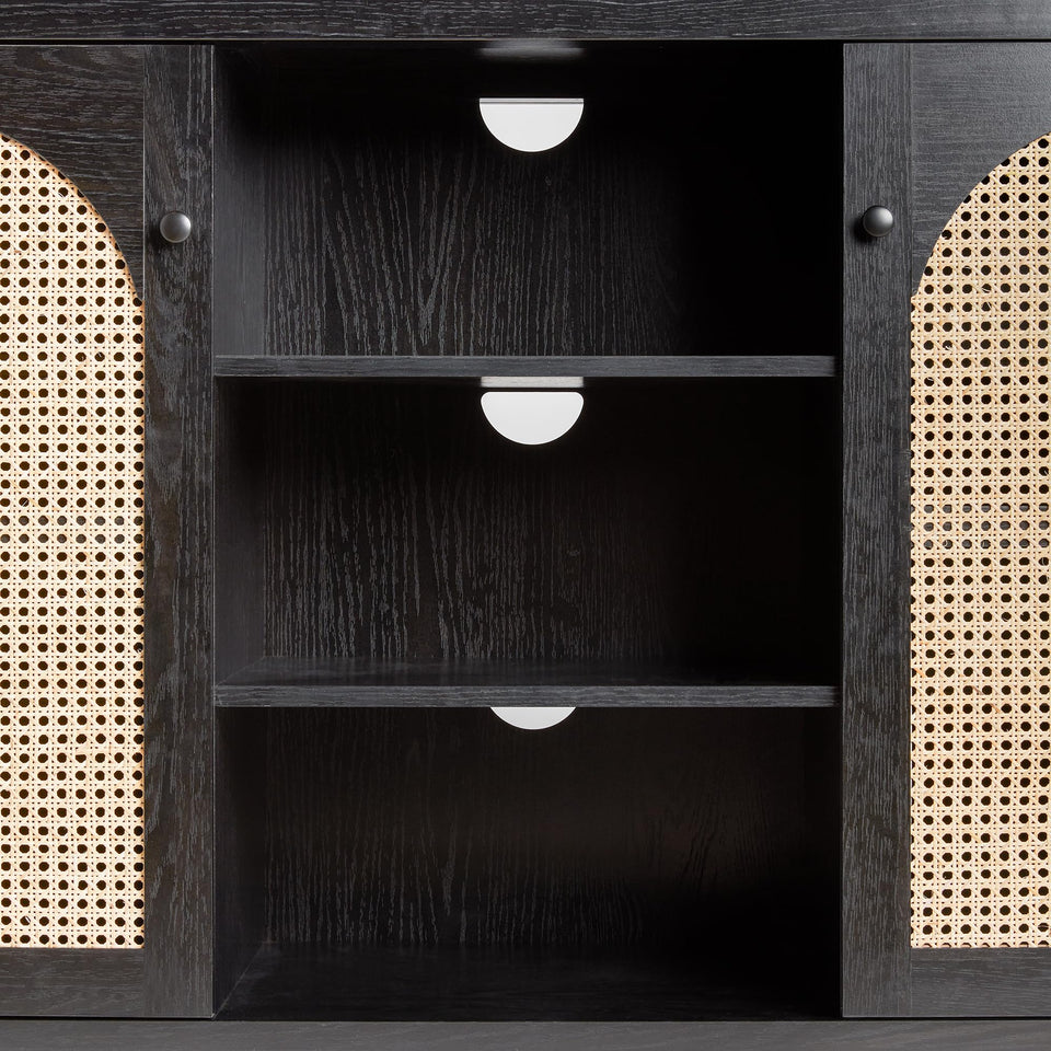 Walker Edison Sasha 4-Door Reeded Sideboard Buffet with Cord Management, 70 Inch, Coastal Oak