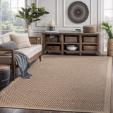 CAMILSON Easy Jute Rug 10x14, Indoor Outdoor Natural Color Fiber Area Rugs for Living Room Patio and Kitchen Rug Herringbone Woven Design Easy-Cleaning Washable Outside Carpet Alfombras 10 x 14