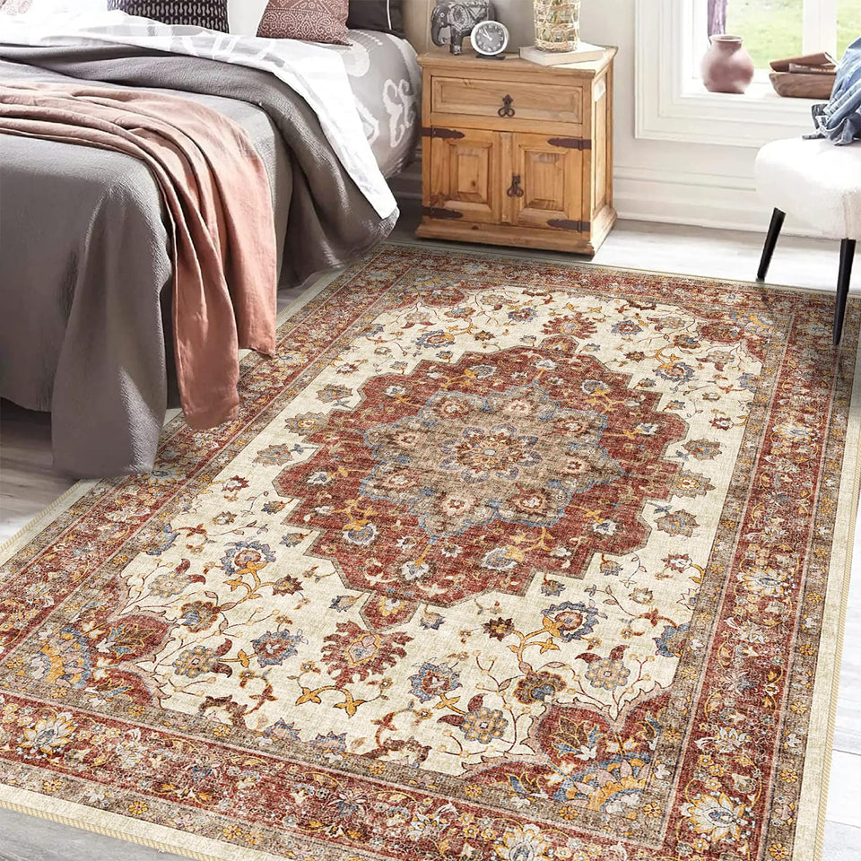 TOPRUUG Washable Oriental Area Rug - 12x15 Rugs for Living Room Soft Carpet for Bedroom Waterproof Floral Distressed Indoor Stain Resistant Non-Shedding Floor Carpets (Green, 12x15)