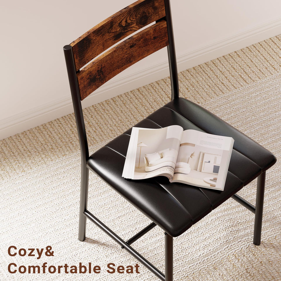 IRONCK Dining Table Set for 4, Wood Kitchen Table with Upholstered Chairs for Kitchen Room and Small Spaces, Rustic Brown