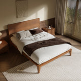 Merax Queen Size Bamboo Platform Bed, Mid-Century Modern Bed Frame with Tall Headboard, Solid Sustainable Bedframe Queen-size, Wood Slat Support, No Box Spring Needed, Easy Assembly, Noise Free, Brown