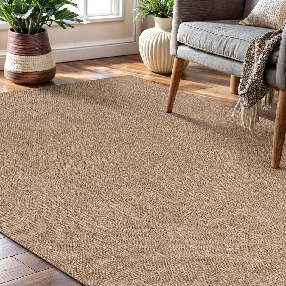 CAMILSON Easy Jute Rug 10x14, Indoor Outdoor Natural Color Fiber Area Rugs for Living Room Patio and Kitchen Rug, Sisal Boho Woven Design, Easy-Cleaning, Washable Outside Carpet Alfombras (10 x 14)