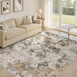 Area Rugs for Living Room: 12x15 Abstract Washable Rug Modern Neutral Large Soft Stain Resistant Non-Slip Backing Machine Table for Bedroom Dining Room Indoor Home Office Carpet - Gold Brown
