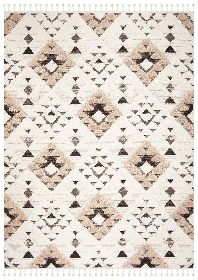 SAFAVIEH Area Rug 8x10 - Moroccan Tassel Shag Collection - Large - Ivory & Brown, Boho Design, Non-Shedding & Easy Cleaning, Plush Pile, Ideal for Living Room, Bedroom, Dining Space (MTS688A)