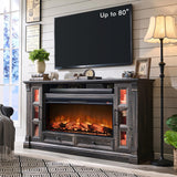 OKD Fireplace TV Stand for up-to-80 TV, Farmhouse 36" Tall Entertainment Center with 42" Electric Fireplace, Media Console with Glass Door Cabinets & Drawers for Living Room, Antique White