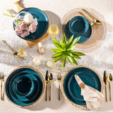 AmorArc Ceramic Dinnerware Sets for 8, 24 Pieces Handpainted Plates and Bowls Set with Rustic Terracotta Underside, Scratch Resistant Stoneware Dishes Set, Dishwasher & Microwave Safe, Light Beige