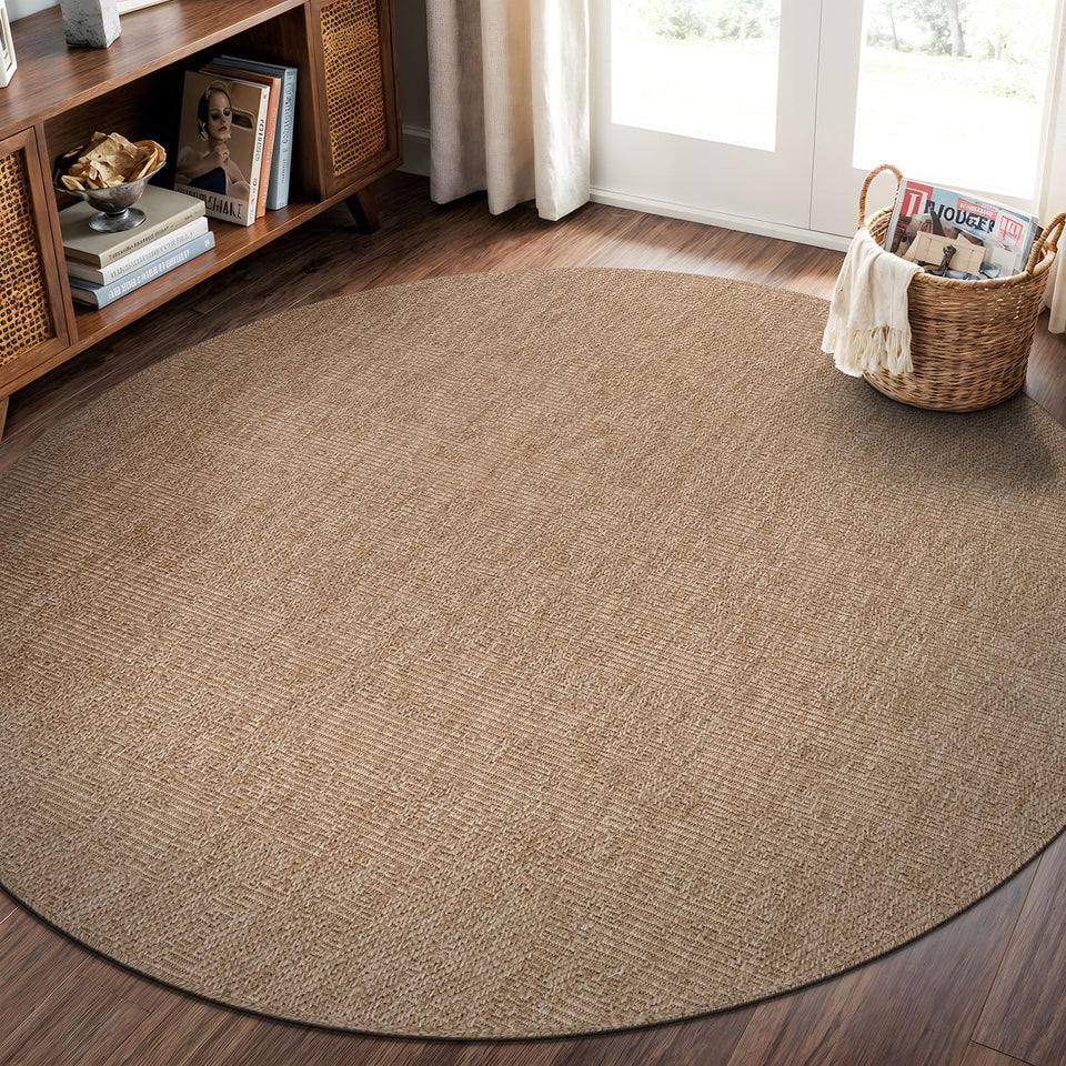 CAMILSON Easy Jute Rug 10x14, Indoor Outdoor Natural Color Fiber Area Rugs for Living Room Patio and Kitchen Rug, Sisal Boho Woven Design, Easy-Cleaning, Washable Outside Carpet Alfombras (10 x 14)