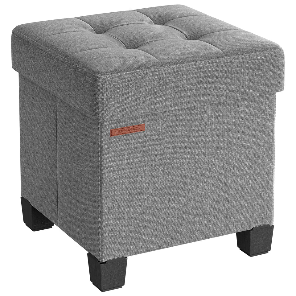SONGMICS 15 Inches Cube Storage Ottoman, Bedroom Bench with Storage, Foot Stool with Feet, Holds Up to 660 lb, Dark Gray ULSF14GYZ