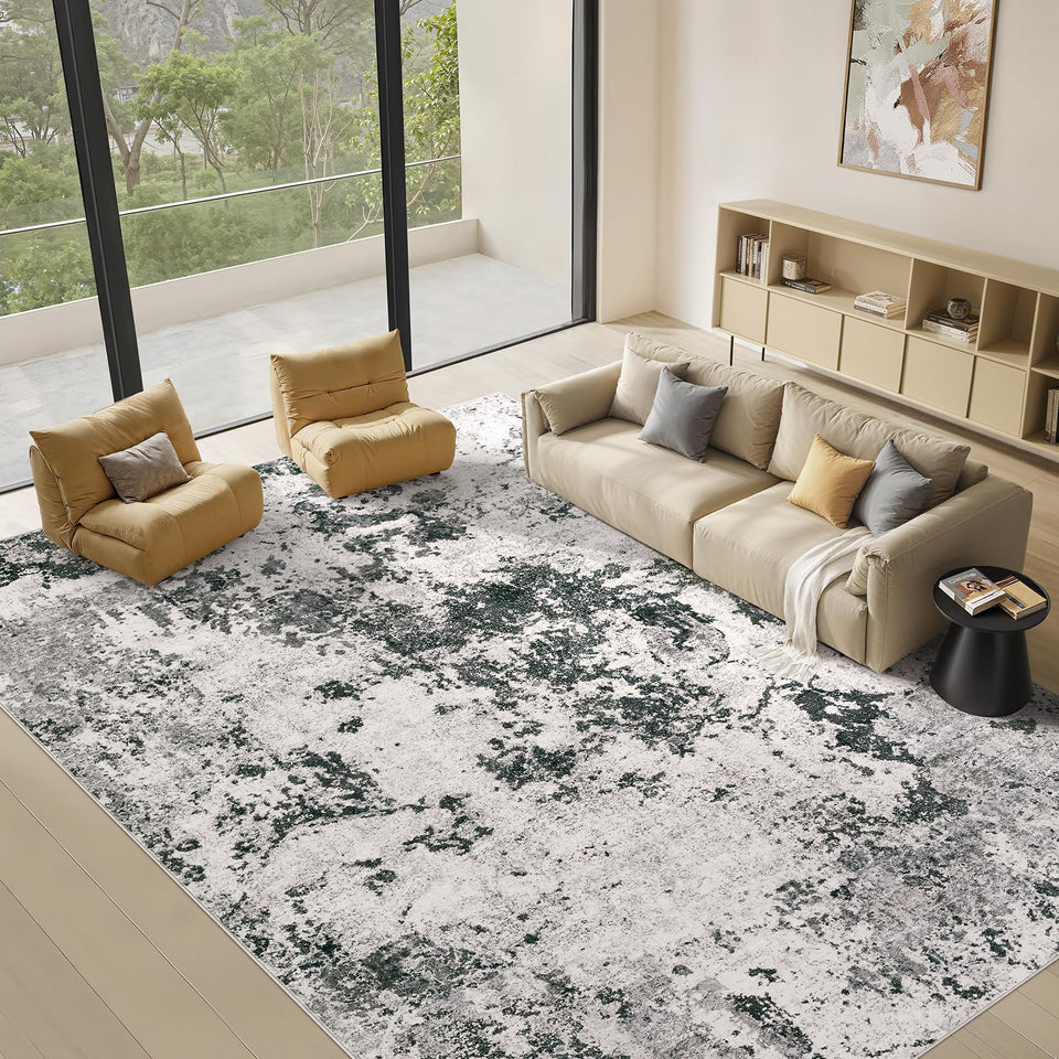 Area Rugs for Living Room: 12x15 Abstract Washable Rug Modern Neutral Large Soft Stain Resistant Non-Slip Backing Machine Table for Bedroom Dining Room Indoor Home Office Carpet - Gold Brown
