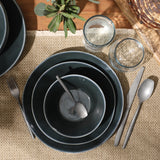 Bloomhouse Santorini Mist Double Bowl Terracotta Reactive Glaze Plates and Bowls Dinnerware Set - Amber, Service for Four (16pcs)