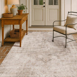 Neutral Living Room Rug - 10x14 Farmhouse Beige Brown Large Area Rug for Dining Room, Bedroom, Low Pile Lightweight Washable