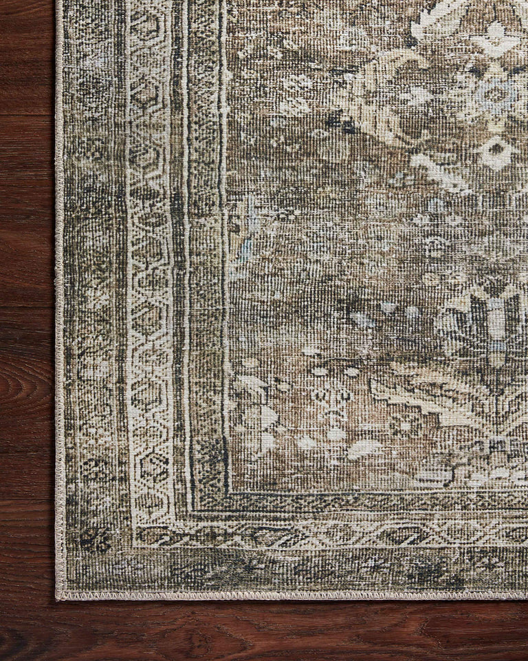 Loloi Layla Collection LAY-03 Olive/Charcoal 9'-0" x 12'-0" .13" Thick Area Rug, Soft, Durable, Vintage Inspired, Distressed, Low Pile, Non-Shedding, Easy Clean, Printed, Living Room Rug