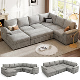 SUAWY 108 Inch Sectional Sleeper Sofa with Pull Out Bed,U Shaped 7 Seat Modular Sectional Sofa with Storage,Sectional Couches for Living Room,Cloud Modular Couch,Removable Sofa Cover,Dark Grey