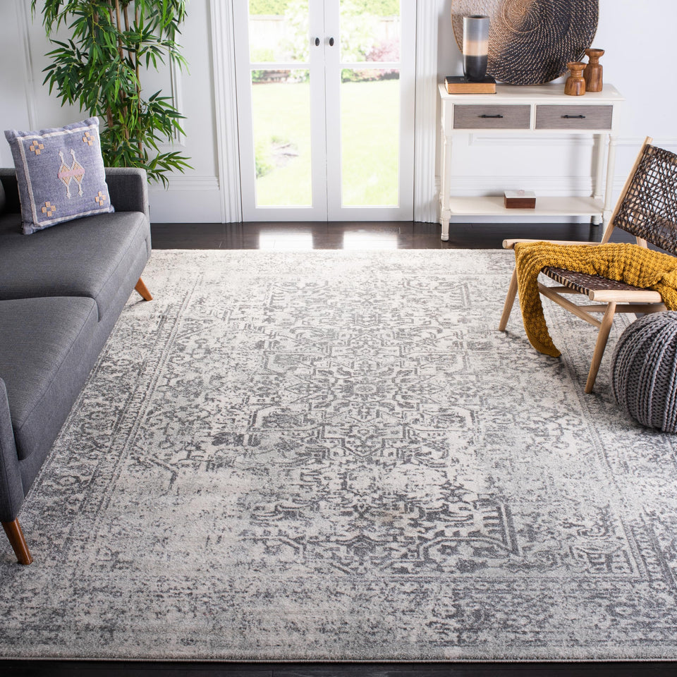 SAFAVIEH Evoke Collection Area Rug - 9' x 12', Ivory & Taupe, Oriental Distressed Design, Non-Shedding & Easy Care, Ideal for High Traffic Areas in Living Room, Bedroom (EVK256E)