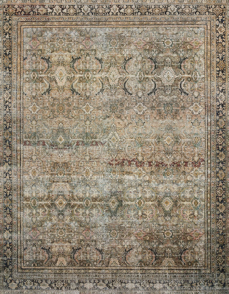 Loloi Layla Collection LAY-03 Olive/Charcoal 9'-0" x 12'-0" .13" Thick Area Rug, Soft, Durable, Vintage Inspired, Distressed, Low Pile, Non-Shedding, Easy Clean, Printed, Living Room Rug