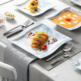 MALACASA Ivory White Dinnerware Sets, 30-Piece Porcelain Plates and Bowls Sets, Modern Dish Set for 6, Square Plates Dinnerware Set Kitchen Dishware Sets, Microwave and Dishwasher Safe, Series Flora